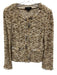 St John Size 8 tan, cream, black Wool Blend Boucle Ruffle Trim Collarless Jacket tan, cream, black / 8
