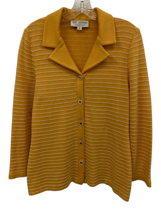 St John Collection Size 8 Yellow & Cream Wool Blend Knit Stripe Lapel Cardigan Yellow & Cream / 8
