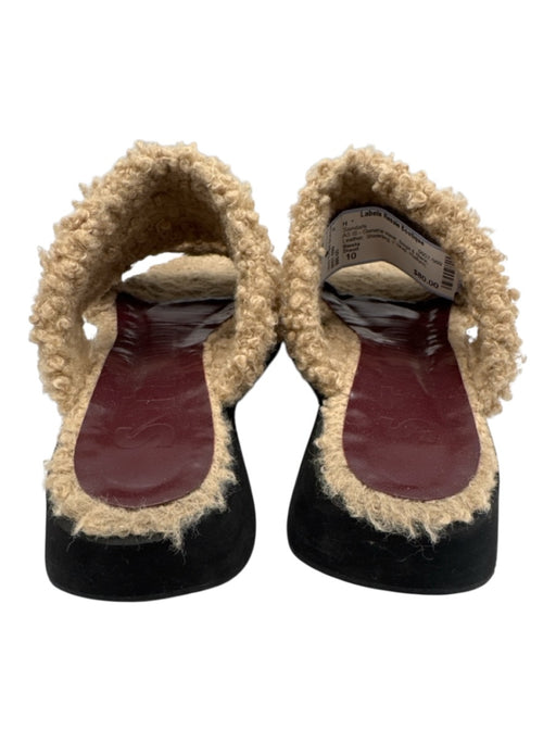 Staud Shoe Size 10 Beige & Black Leather Shearling 2 Strap Platform Sandals Beige & Black / 10
