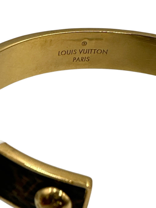 Louis Vuitton Brown Coated Canvas gold tone metal Monogram Cuff Bracelet Brown
