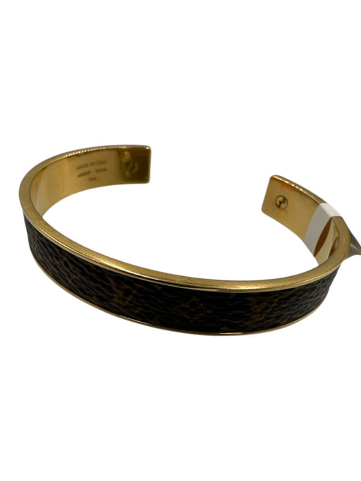 Louis Vuitton Brown Coated Canvas gold tone metal Monogram Cuff Bracelet Brown