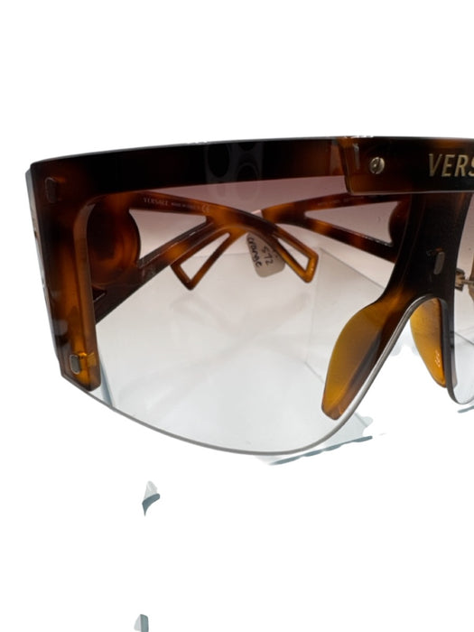 Versace Brown & Black Acetate Tortoiseshell Shield Logo Sunglasses Brown & Black