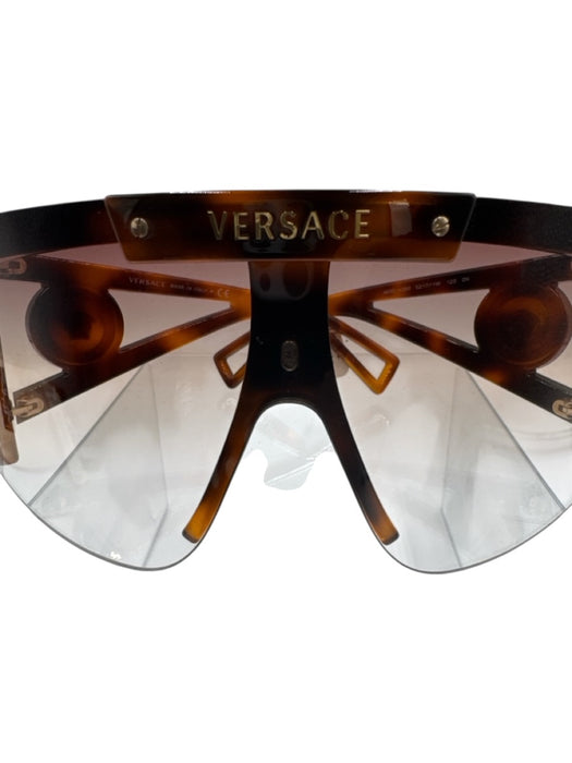 Versace Brown & Black Acetate Tortoiseshell Shield Logo Sunglasses Brown & Black
