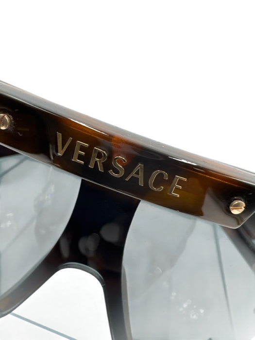 Versace Brown & Black Acetate Tortoiseshell Shield Logo Sunglasses Brown & Black
