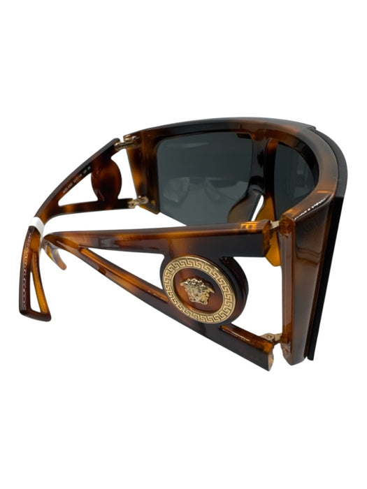 Versace Brown & Black Acetate Tortoiseshell Shield Logo Sunglasses Brown & Black
