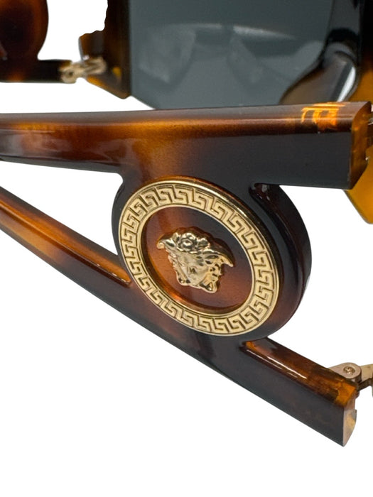 Versace Brown & Black Acetate Tortoiseshell Shield Logo Sunglasses Brown & Black