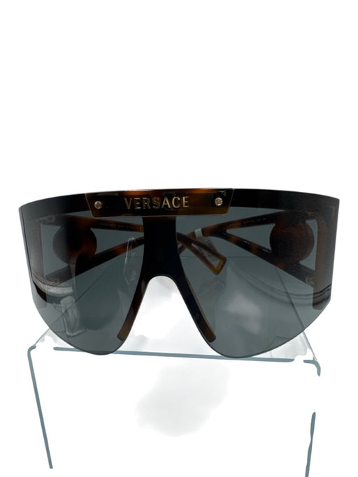 Versace Brown & Black Acetate Tortoiseshell Shield Logo Sunglasses Brown & Black
