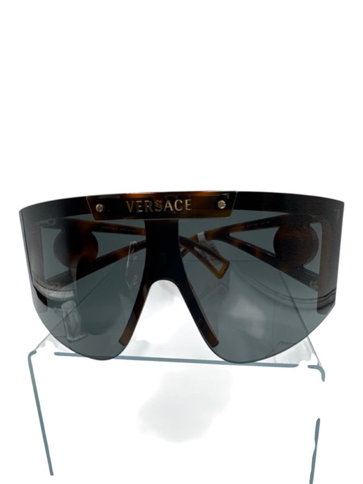 Versace Brown & Black Acetate Tortoiseshell Shield Logo Sunglasses Brown & Black