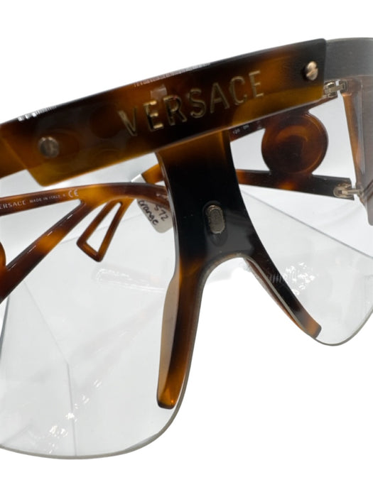 Versace Brown & Black Acetate Tortoiseshell Shield Logo Sunglasses Brown & Black