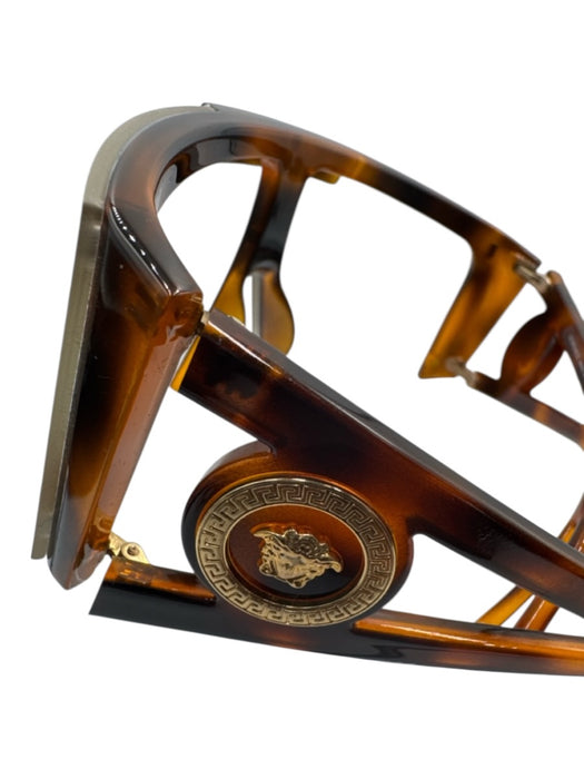 Versace Brown & Black Acetate Tortoiseshell Shield Logo Sunglasses Brown & Black