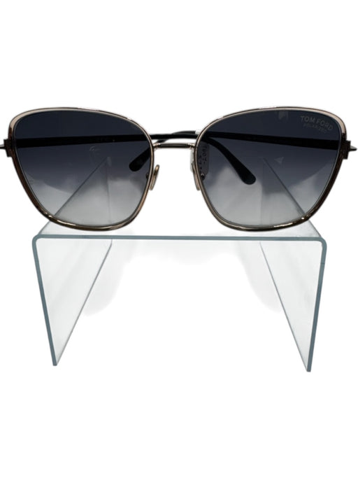 Tom Ford Gold Tone & Black Metal Rounded Square Logo Detail Polarized Sunglasses Gold Tone & Black