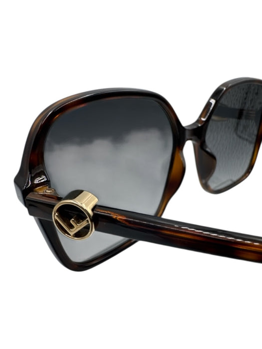 Fendi Brown Acetate Tortoiseshell Square Gradient Lens Logo Side Sunglasses Brown