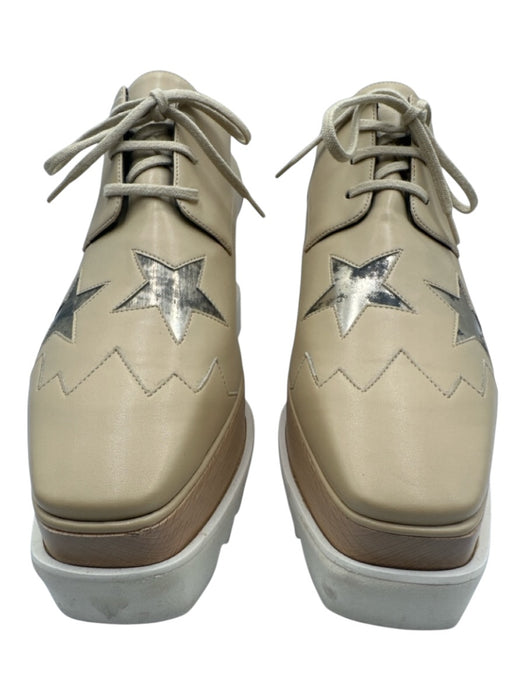 Stella McCartney Shoe Size 41 Beige & Silver Faux Leather Stars Platform Oxford Beige & Silver / 41
