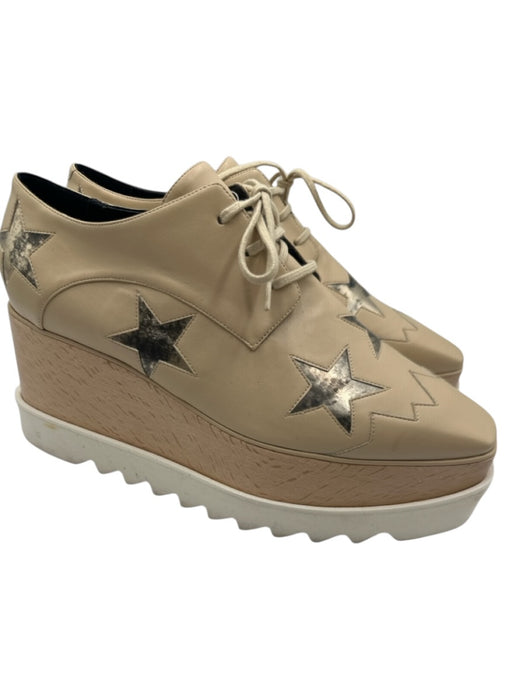 Stella McCartney Shoe Size 41 Beige & Silver Faux Leather Stars Platform Oxford Beige & Silver / 41