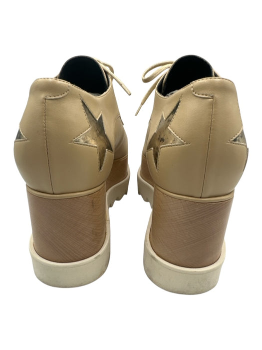 Stella McCartney Shoe Size 41 Beige & Silver Faux Leather Stars Platform Oxford Beige & Silver / 41
