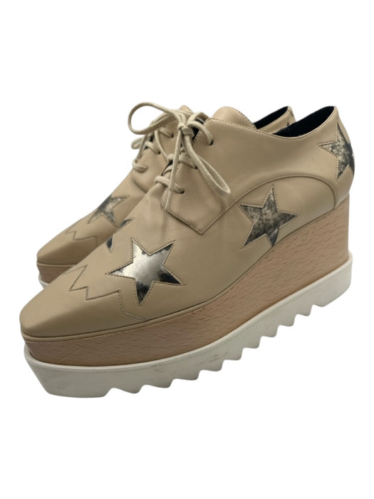 Stella McCartney Shoe Size 41 Beige & Silver Faux Leather Stars Platform Oxford Beige & Silver / 41