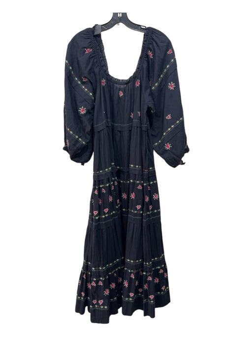 The Great Size 0 Black Multi Cotton Maxi Embroidered Off Shoulder Tiered Dress Black Multi / 0