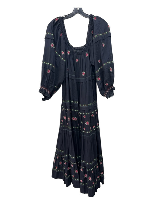 The Great Size 0 Black Multi Cotton Maxi Embroidered Off Shoulder Tiered Dress Black Multi / 0