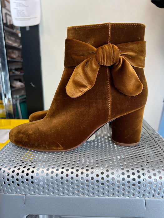 Madewell Shoe Size 7.5 Brown textile upper Almond Toe Bow Detail Velvet Boots