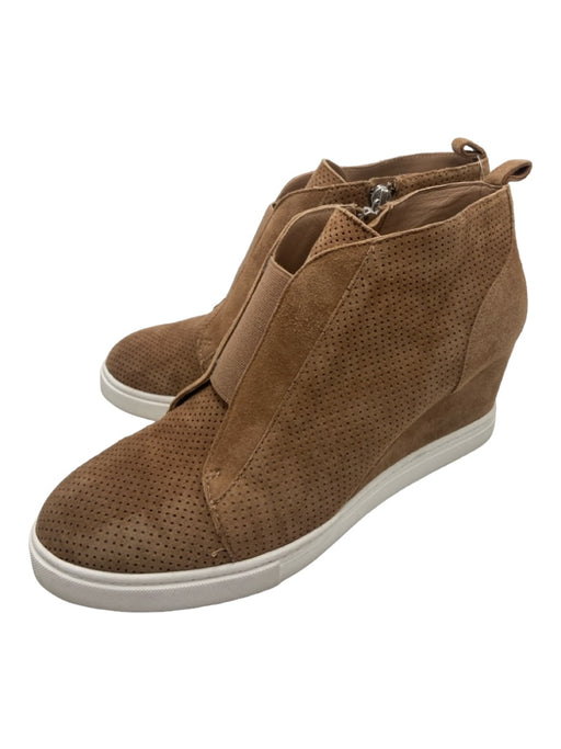 Linea Paolo Shoe Size 7.5 Camel Brown & White Suede Laser Cut Ankle Sneakers Camel Brown & White / 7.5