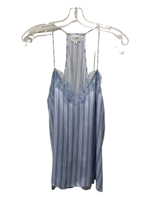 Cami NYC Size M Blue & White Silk Striped Lace Detail Sleeveless Top Blue & White / M