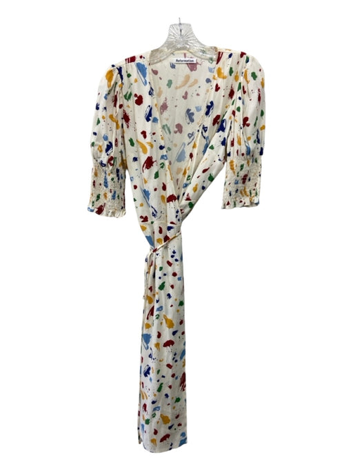 Reformation Size S Cream & Multi Viscose & Rayon Paint Splatter Wrap Maxi Dress Cream & Multi / S