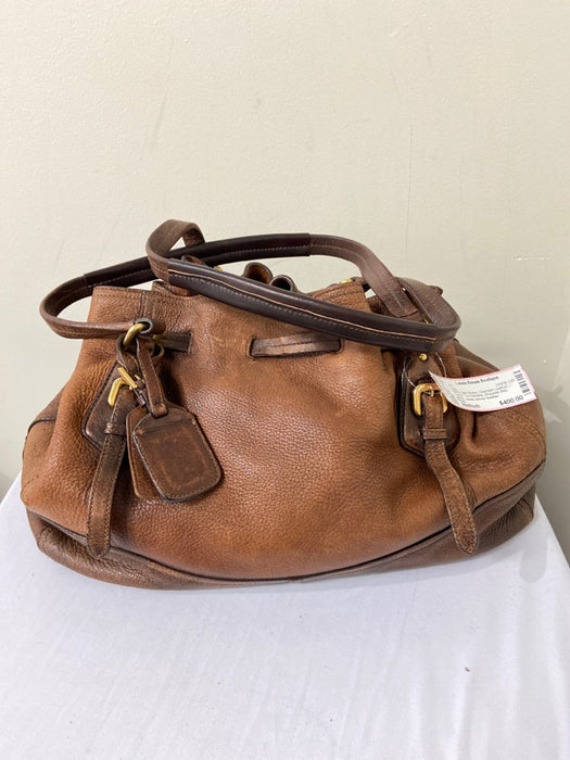 Prada Dark Brown Deerskin Leather Tassel Two Handles Shoulder Bag Bag