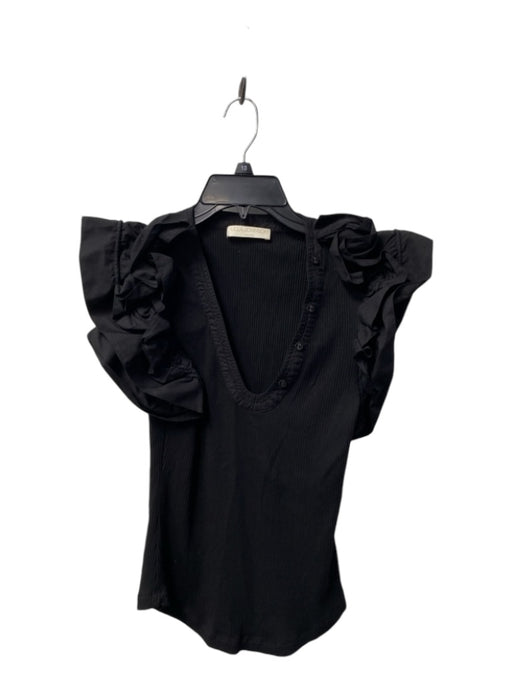 Ulla Johnson Size Est Small Black No Fabric Tag Sleeveless Ruffles V Neck Top Black / Est Small