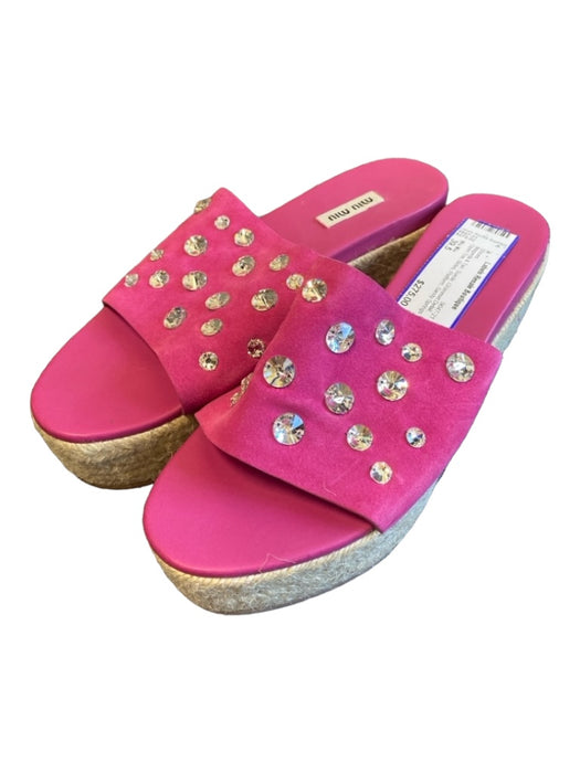 Miu Miu Shoe Size 39.5 Magenta & Tan Suede Grommet Detail Open Toe Slides Shoes Magenta & Tan / 39.5