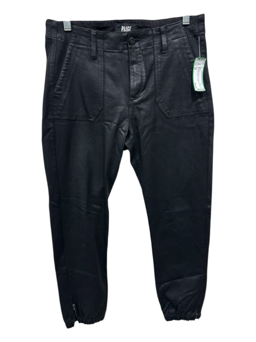 Paige Size 29 Black Rayon Blend Coated High Rise Zip Ankle Jogger Jeans Black / 29