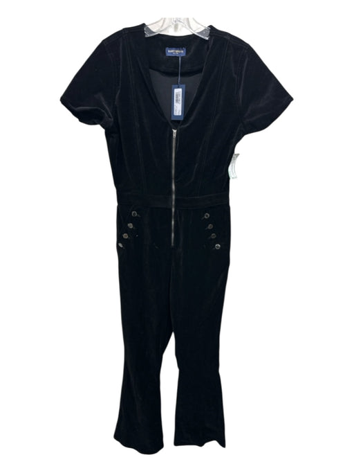 Ramy Brook Size M / 30 Black Cotton Blend Velvet Zip & Button Flare Jumpsuit Black / M / 30
