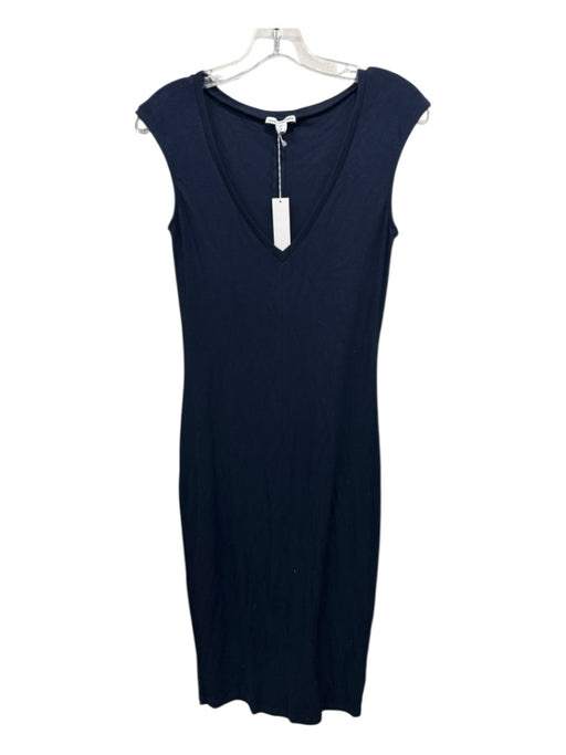 Standard James Perse Size 2 Navy Blue Viscose Blend Cap Sleeve V Neck Midi Dress Navy Blue / 2
