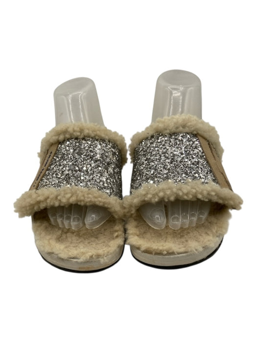 Golden Goose Shoe Size 8/8.5 Beige & Silver shearling Glitter Star Slide Sandals Beige & Silver / 8/8.5