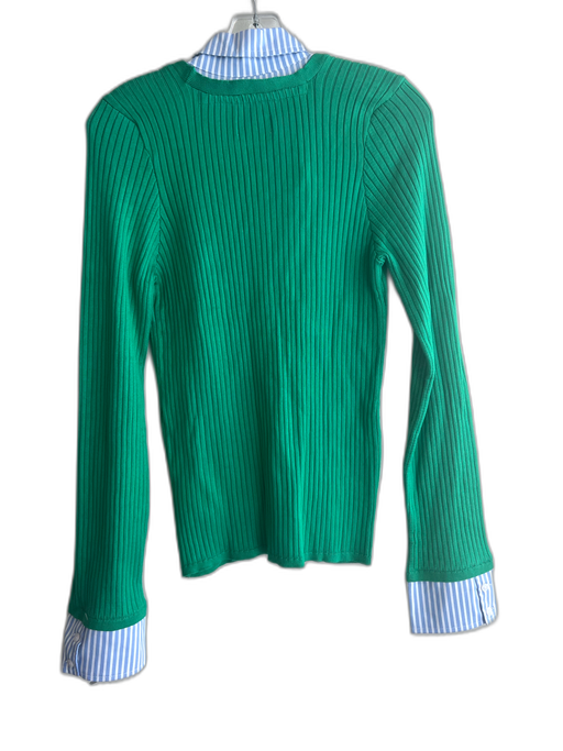 Maeve Size M Green, Blue, White Viscose Blend Ribbed Knit Striped Detail Sweater Green, Blue, White / M