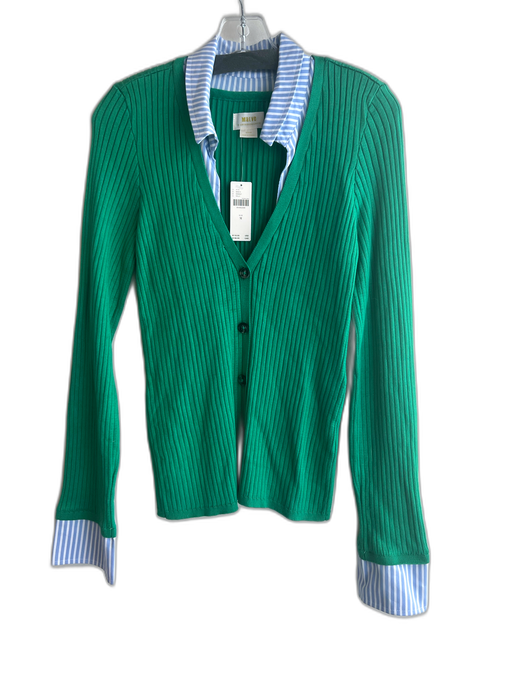 Maeve Size M Green, Blue, White Viscose Blend Ribbed Knit Striped Detail Sweater Green, Blue, White / M