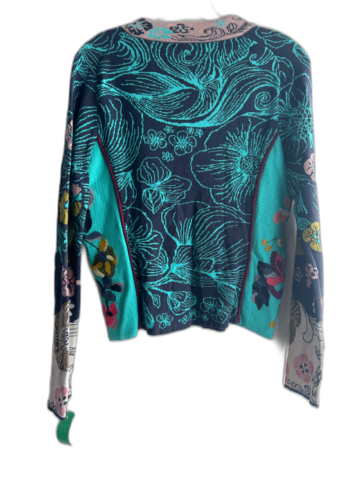 Ivko Size 38 Blue, Green, Multi Cotton Embroidered Floral Print Cardigan Sweater Blue, Green, Multi / 38