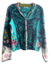 Ivko Size 38 Blue, Green, Multi Cotton Embroidered Floral Print Cardigan Sweater Blue, Green, Multi / 38