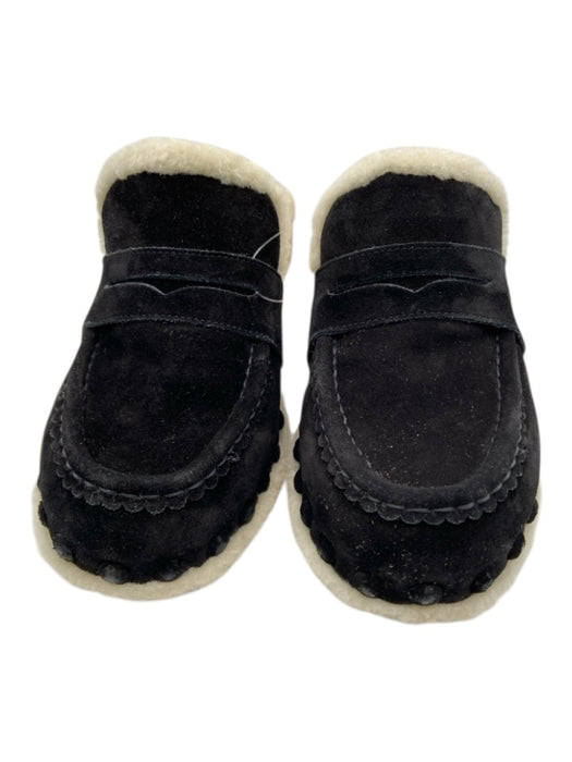 Chloe Shoe Size 40 Black & Cream Suede Shearling Wood Platform Round Toe Mules Black & Cream / 40