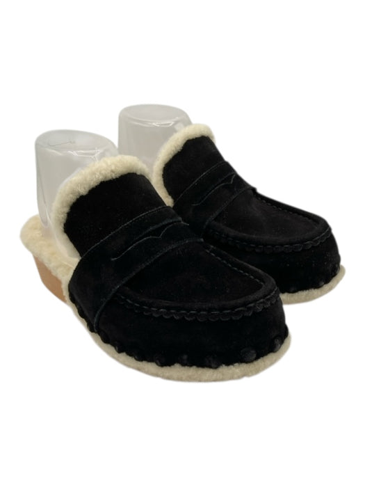 Chloe Shoe Size 40 Black & Cream Suede Shearling Wood Platform Round Toe Mules Black & Cream / 40