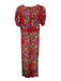 Saloni Size 8 Red & Multi Silk Floral V Neck Back Zip Front Buttons Dress Red & Multi / 8