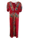 Saloni Size 8 Red & Multi Silk Floral V Neck Back Zip Front Buttons Dress Red & Multi / 8