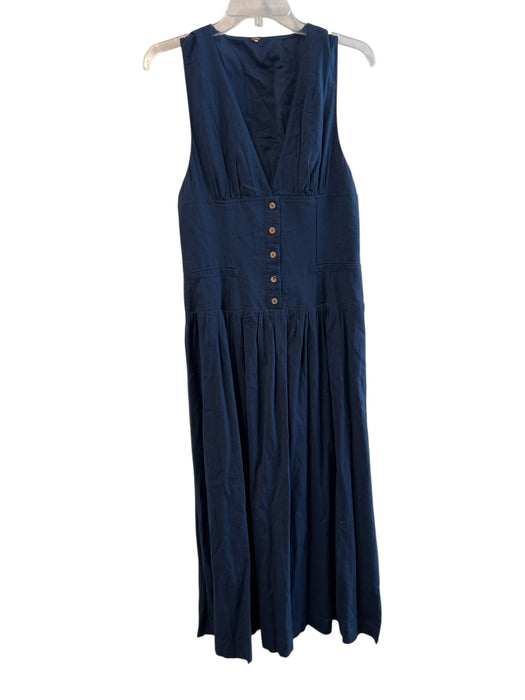 Free People Size Est Small Navy Cotton Sleeveless Deep V neck Lined Dress Navy / Est Small
