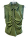 Pilcro Size Medium Green Cotton Blend Sleeveless Collared Ruched Buttons Top Green / Medium