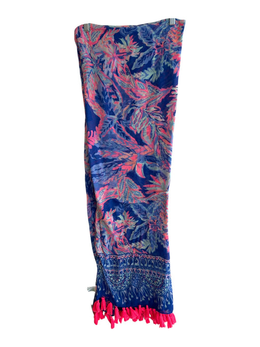 Lilly Pulitzer Size Large Blue, Pink & Green Polyester Floral Tassels Wraps Blue, Pink & Green / Large