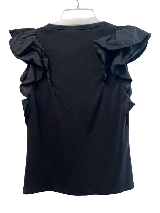 Veronica Beard Size Medium Black Pima Cotton Ribbed V Neck Ruffle Sleeveless Top Black / Medium