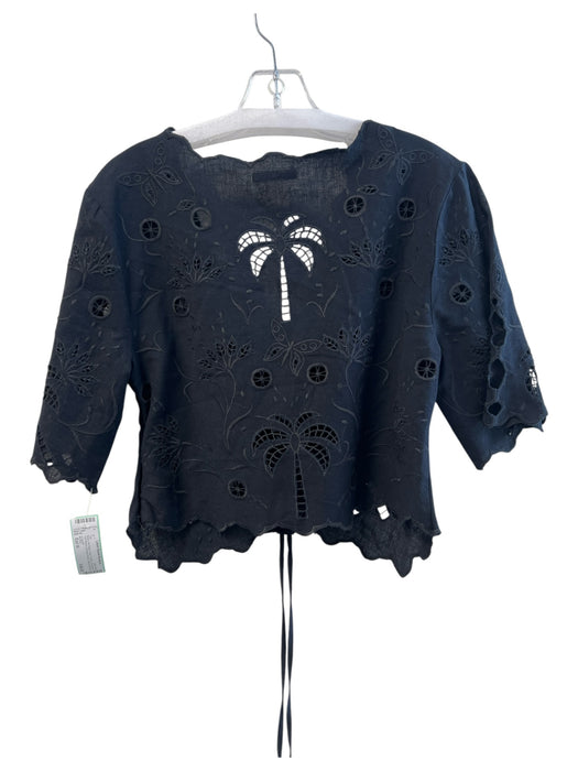 Mother Size Est M Black No Fabric Tag V Neck Drawstring Half Sleeve Top Black / Est M