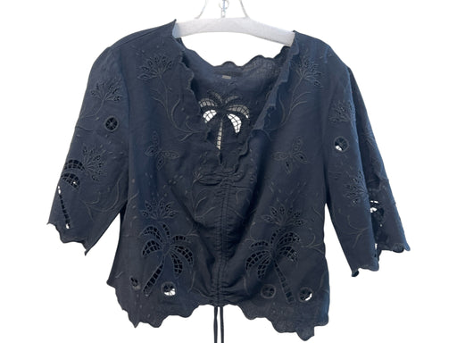 Mother Size Est M Black No Fabric Tag V Neck Drawstring Half Sleeve Top Black / Est M