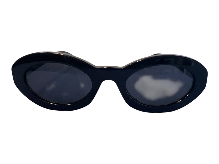 Yves Saint Laurent Black Acetate Oval Logo Thick Arms Sunglasses Black
