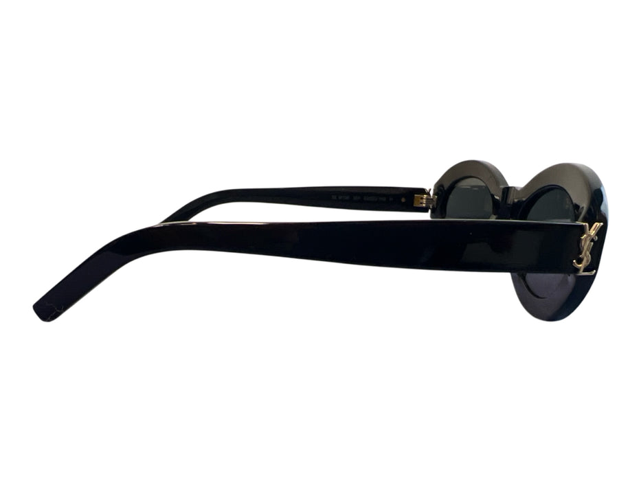 Yves Saint Laurent Black Acetate Oval Logo Thick Arms Sunglasses Black