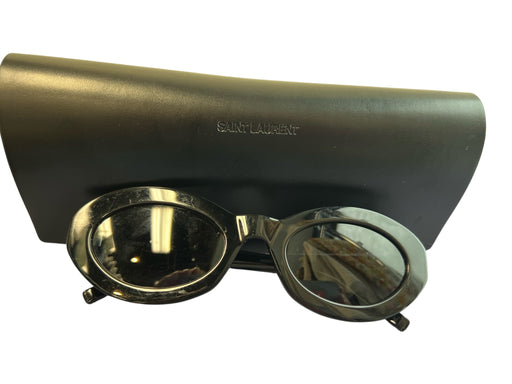 Yves Saint Laurent Black Acetate Oval Logo Thick Arms Sunglasses Black